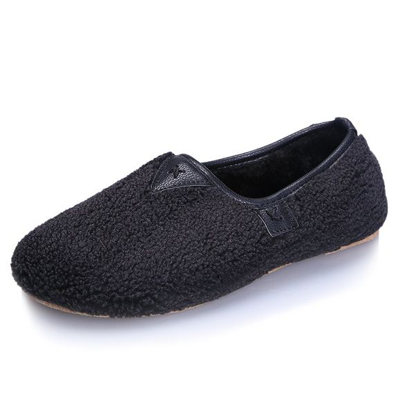 Chaussures à talon plat en coton chaud avec un pied - Noir 35