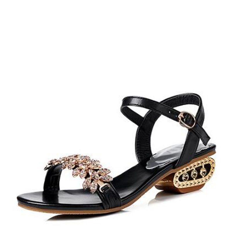 

New Fashion A Word Buckle Joker Diamond Thick with Sandals, Black