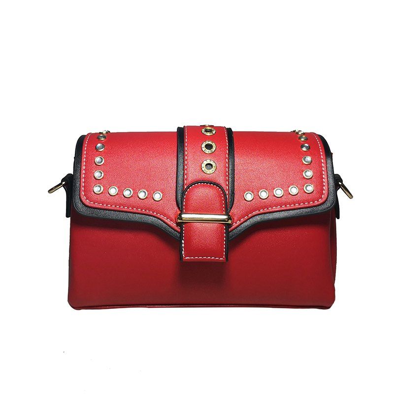 

Rivets Contrast Color Trend Shoulder Messenger Bag, Cranberry