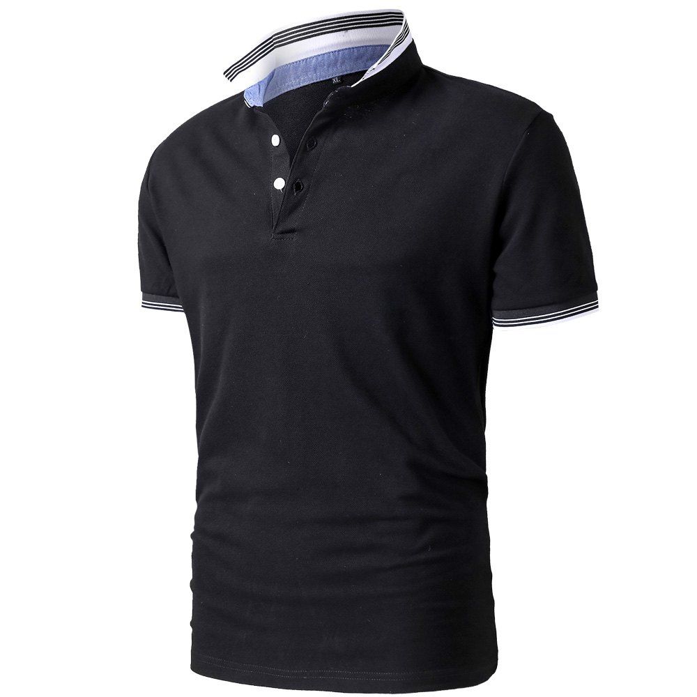 

Men's Summer Short Sleeve Lapel Polo Shirt, Black