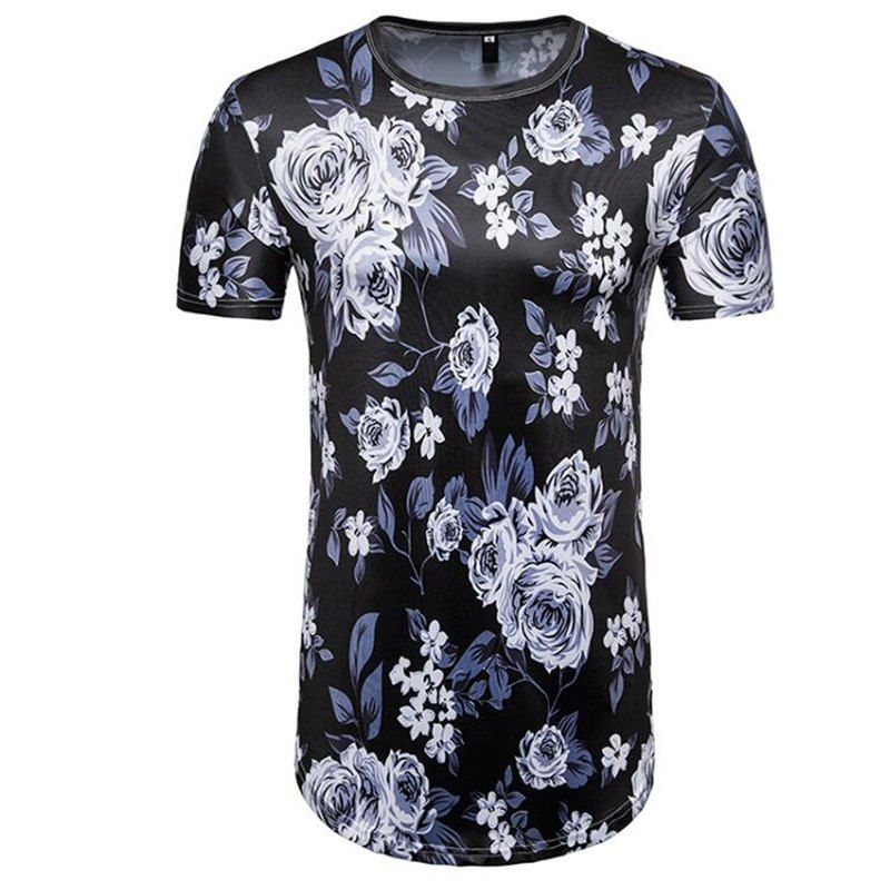 

Men's Daily Street Chic Spring Summer Printing Round Neck Short Sleeves Polyester T-shirt, Black
