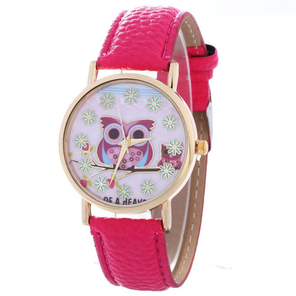 

Hot Fashion Owl Pattern Watch, Deep pink