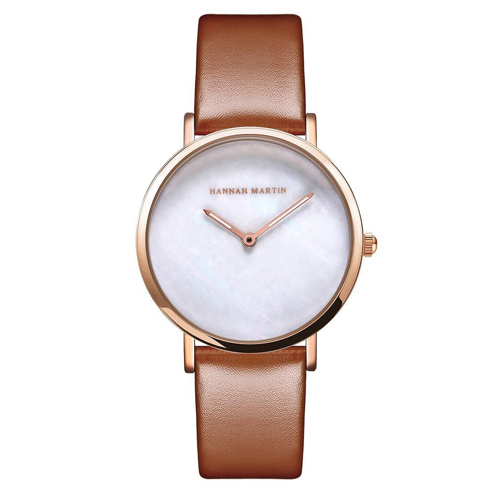 

Hannah Martin Simple Leather Band Women Quartz Watch for Students, Tiger orange