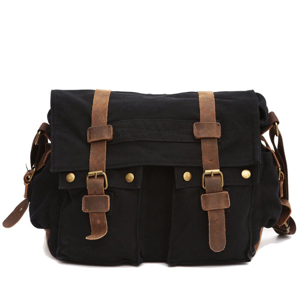 

BZIXILU Fashion Simple Travel Sports Personality Campus Canvas Shoulder Bag, Black