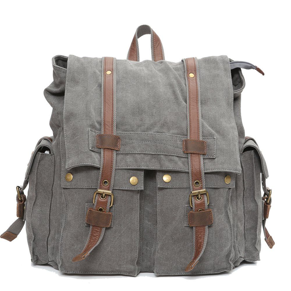 

Men'S Fashion Sports Campus Large Capacity Canvas Backpack, Gray