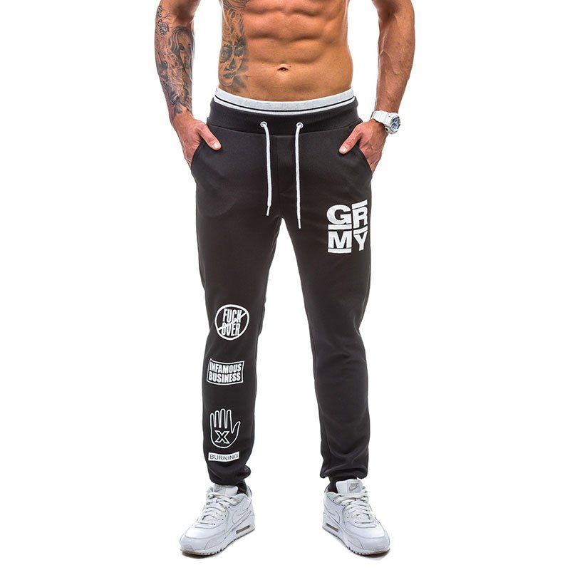 

New Men's Casual Letter Printing Casual Pants, Black