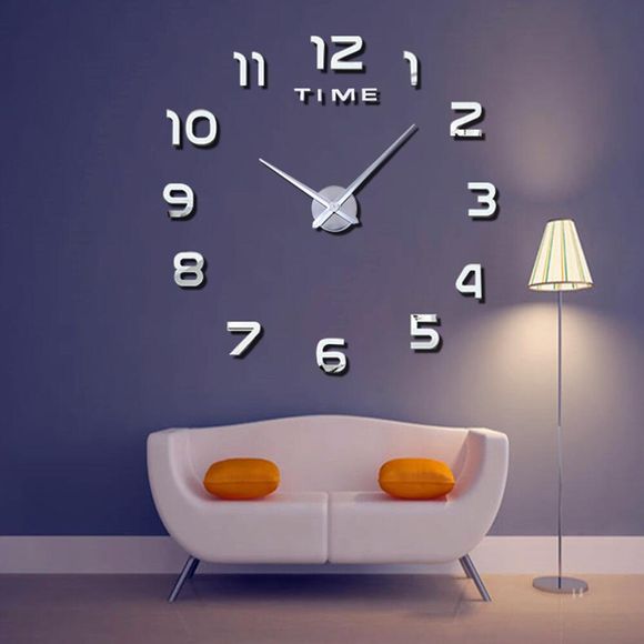 Grande Horloge Salon 3D Montre Collante Créatif Art Mural Bricolage Horloge Mode Numérique - Argent 