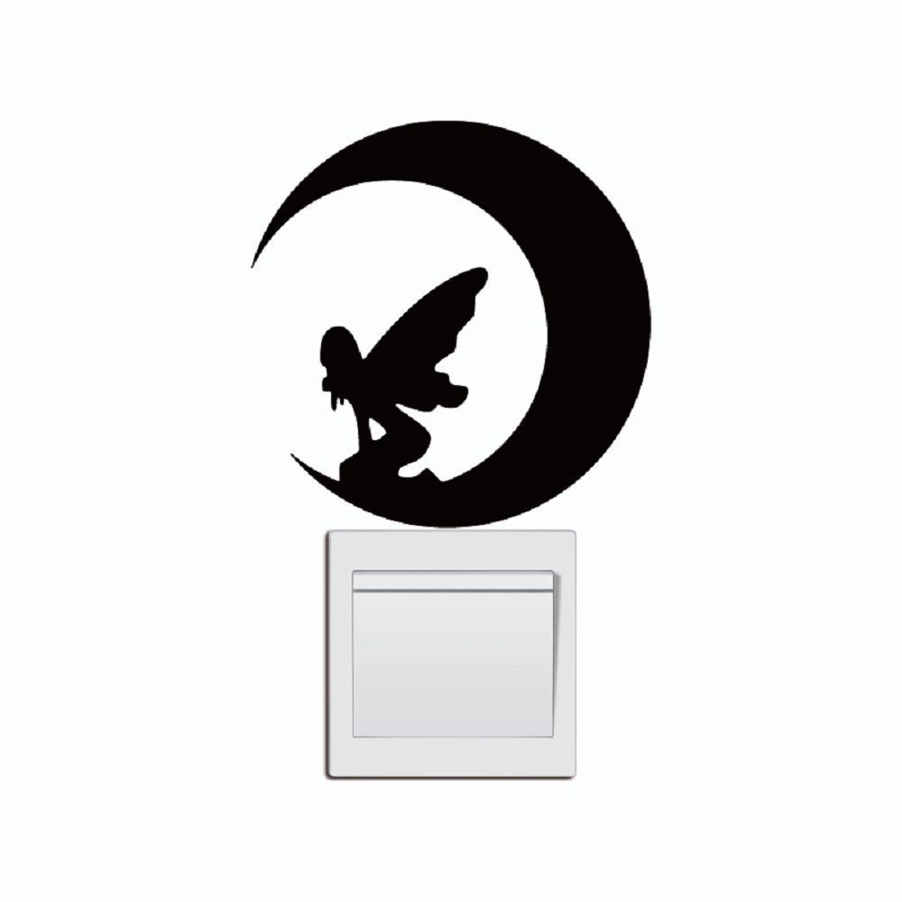 

DSU Fairy Girl Switch Sticker Anglel Silhouette Vinyl Wall Stickers, Black