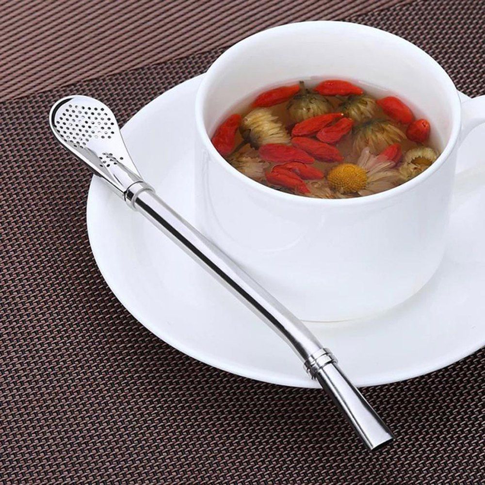 

Eco-Friendly Stainless Steel Drinking Straws Tea Strainer Cocktail Shaker Coffee Filtered Spoons Bar Party Supply, Silver