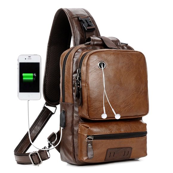 Anti-Vol USB externe Charge Messenger Bag Patchwork Hommes Crossbody Grande Capacité Casual Voyage - Rouille 