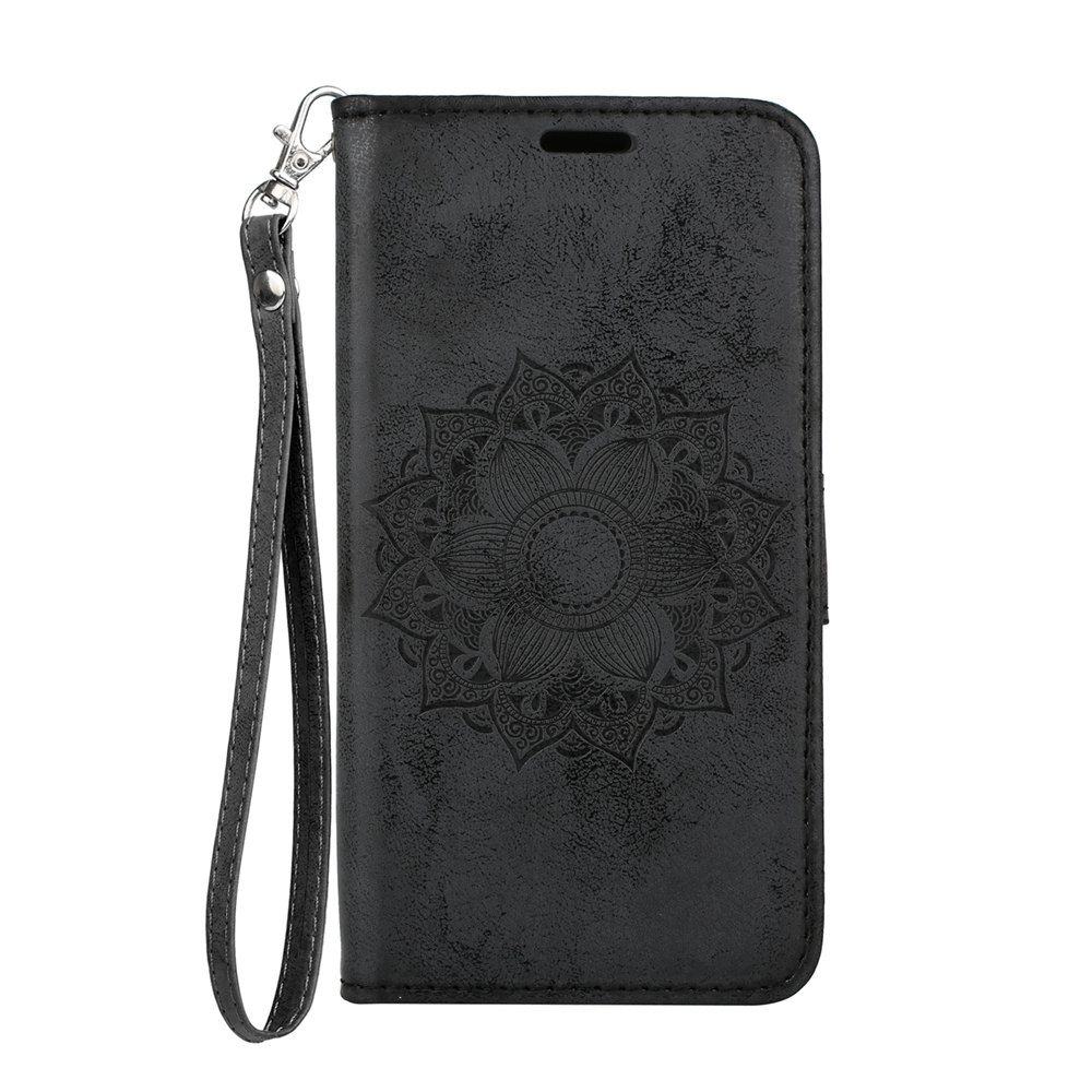 

For Samsung Galaxy S9 Case Embossed Mandala Flower Pattern Faux Leather Cover, Black