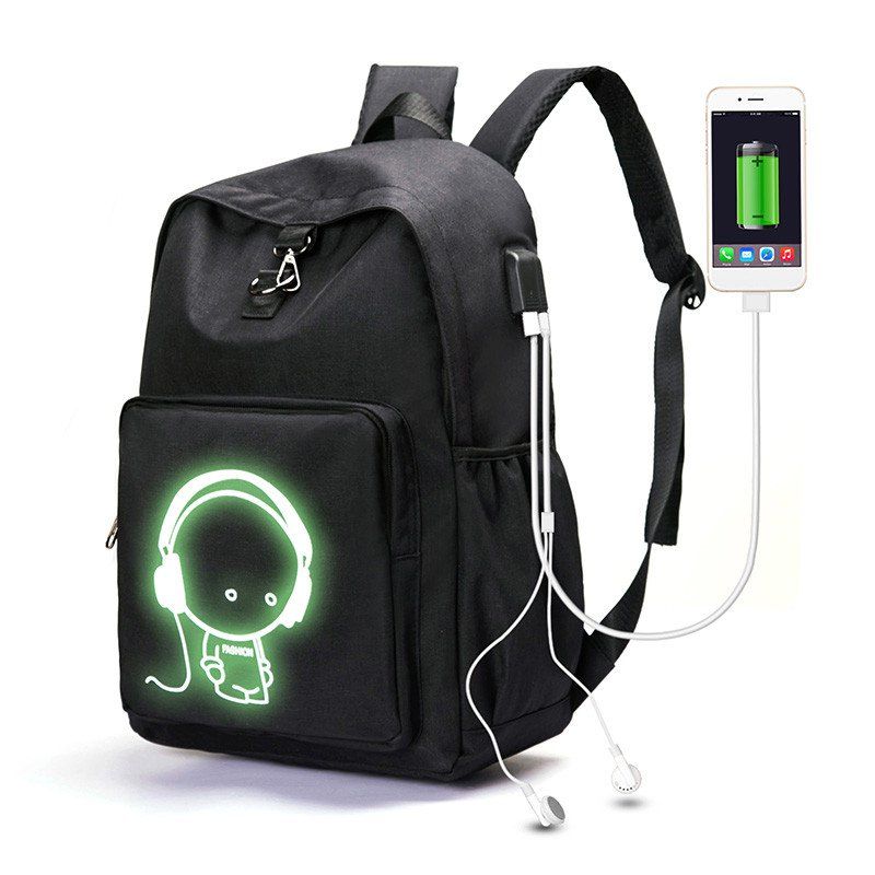 

Youth Fashion Campus Charging Luminous Backpack, Black