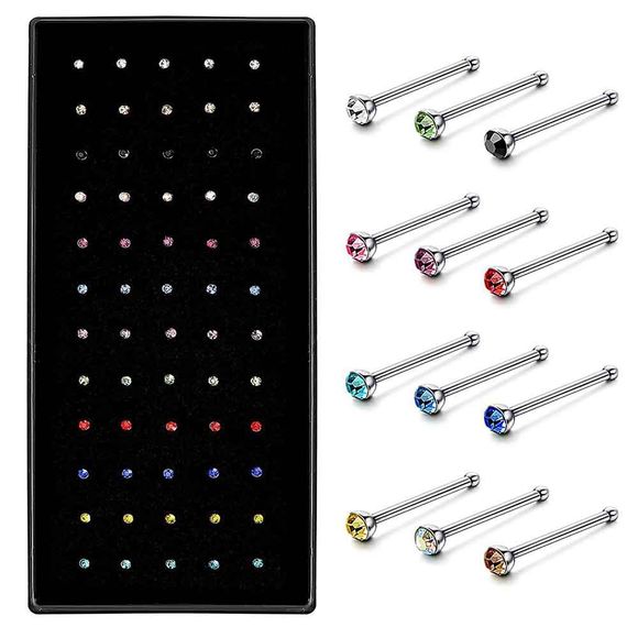 60 boîtes d'insertions d'acier inoxydable de 1.8MM pour les ongles de nez de perçage - multicolor 