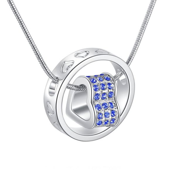 Coeur en cristal et collier pendentif en anneau - Bleu Ruban 