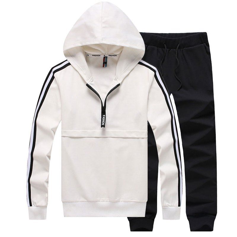 

Men Sportswear Suit with Striped Edges, White