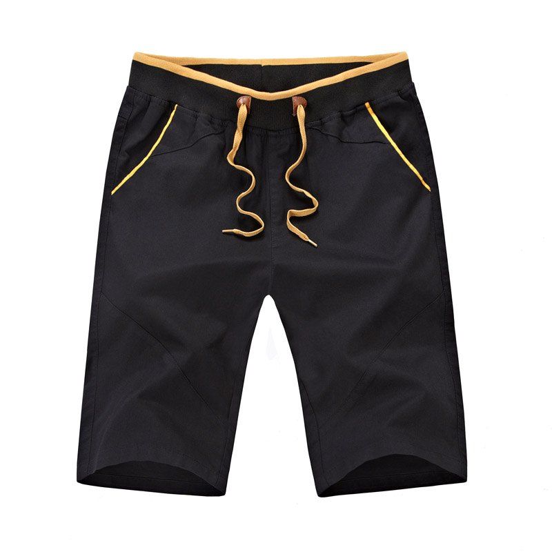 

Casual Straight Legs Zip Fly Solid Color Shorts For Men, Black