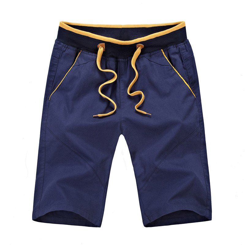 

Casual Straight Legs Zip Fly Solid Color Shorts For Men, Navy blue