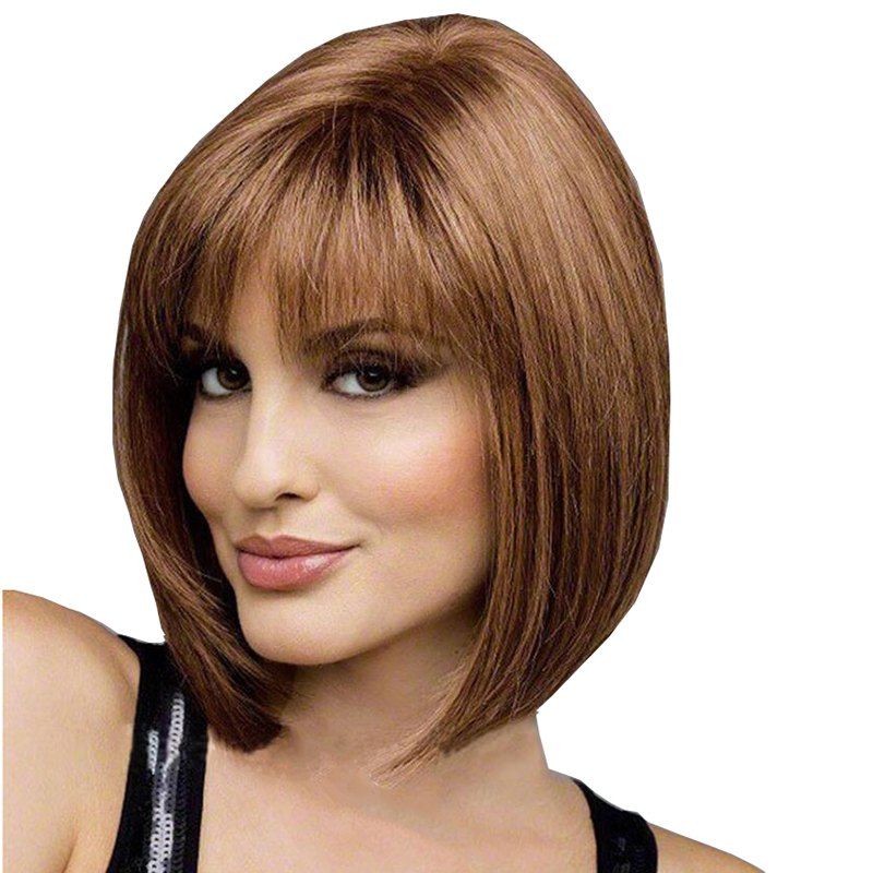 

Women Synthetic High Temperature Fiber Wig with Bang, Camel brown
