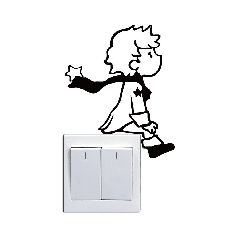 

Cute Little Prince Switch Sticker Cartoon Vinyl Wall Stickers for Kids Room, Black