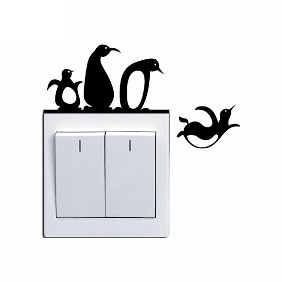 Autocollant Muraux  D'Interrupteur Pingouins De Dessin Animé Pour Chambre D'Enfants Décor À La Maison - Noir 7.3X13.8CM