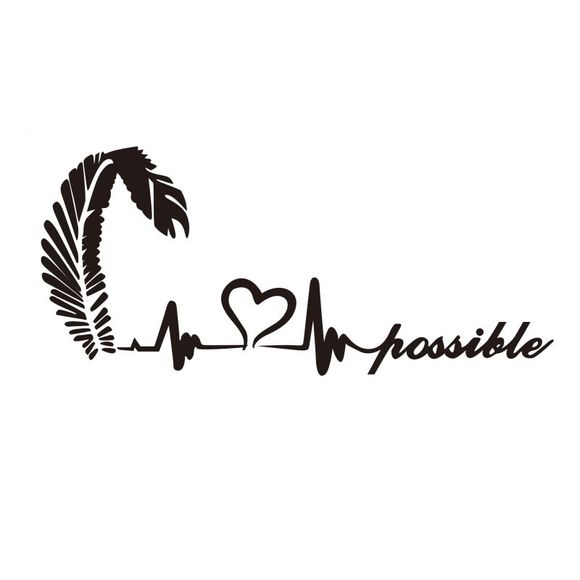Autocollants De Mur Coeur Amour Plume Rien N'Est Impossible Citation Décalque - Noir 58X26CM