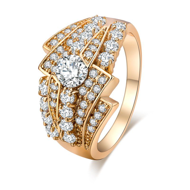 

Fashion Micro-inlaid with Five Rows of Fine Zircon Ring J0783, Gold