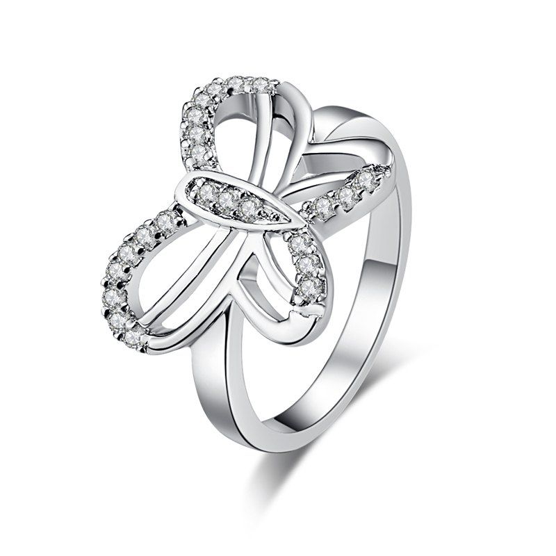 

Fashionable Micro-inlaid Butterfly Zircon Ring J0838, Silver