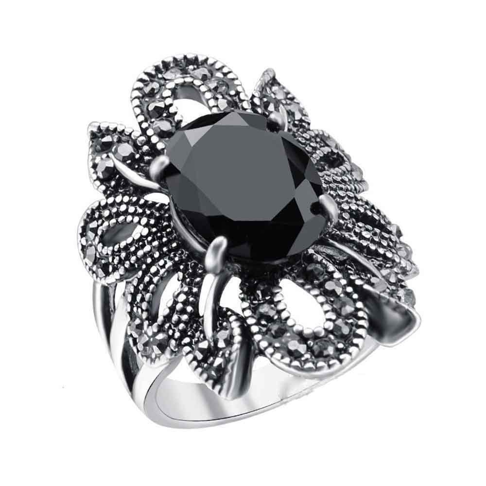 

Women'S Vintage and Diamond Resin Hollow Flower Ring, Black