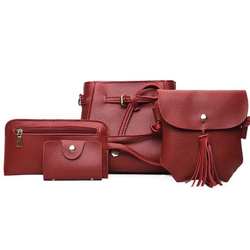 

Four Sets of Simple Hibiscus Pattern Wild Shoulder Messenger Bag, Red