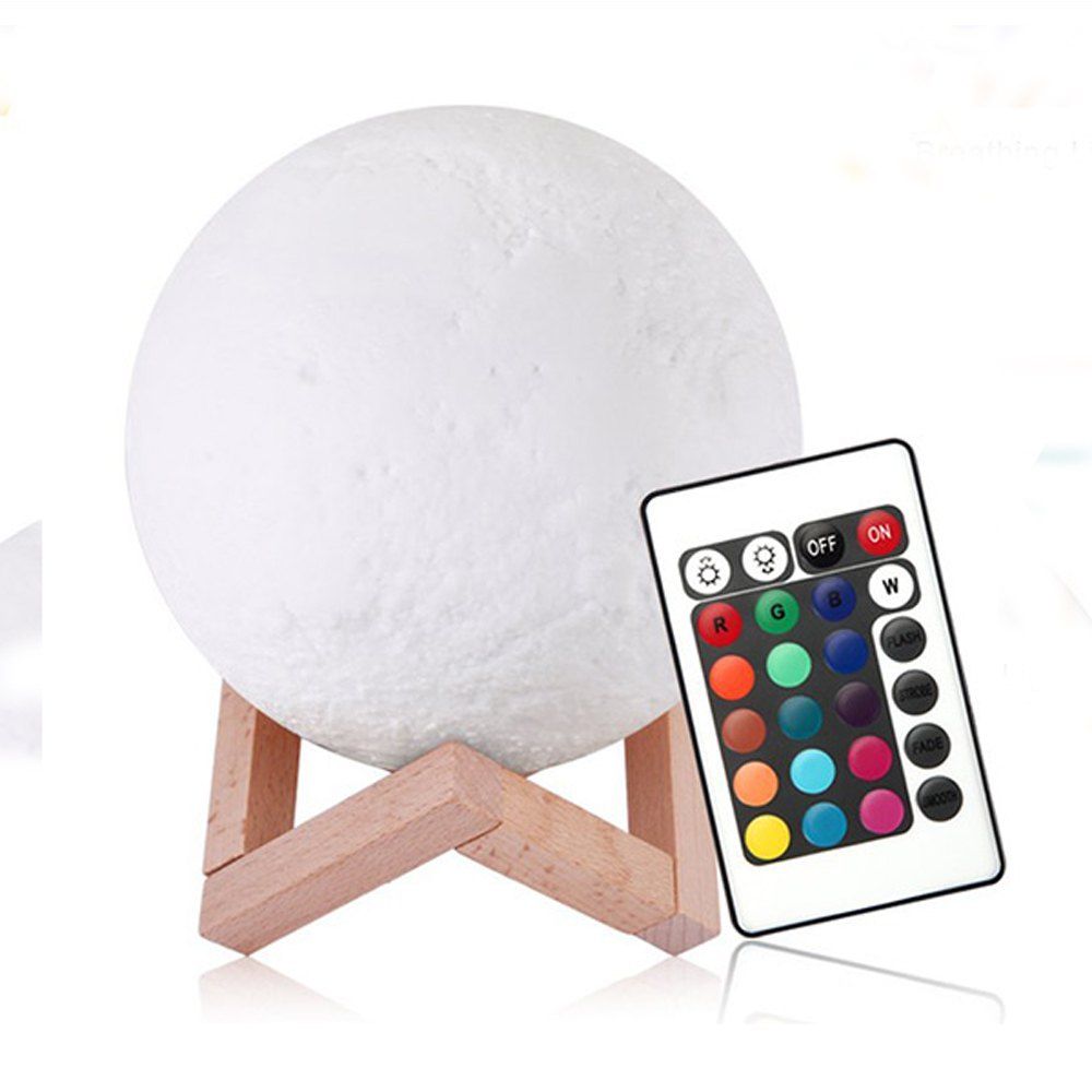 

YouOKLight YK2302 3D Printed Remoter Control 16 Colors Moon Style Night Light, White