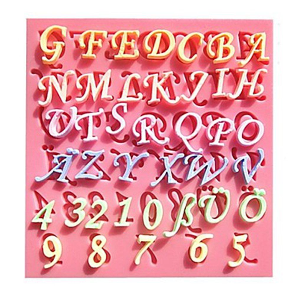 

Letters Digitals Sillicone Fondant Mold for Cake Sugar Craft Chocolate Cookie, Light pink