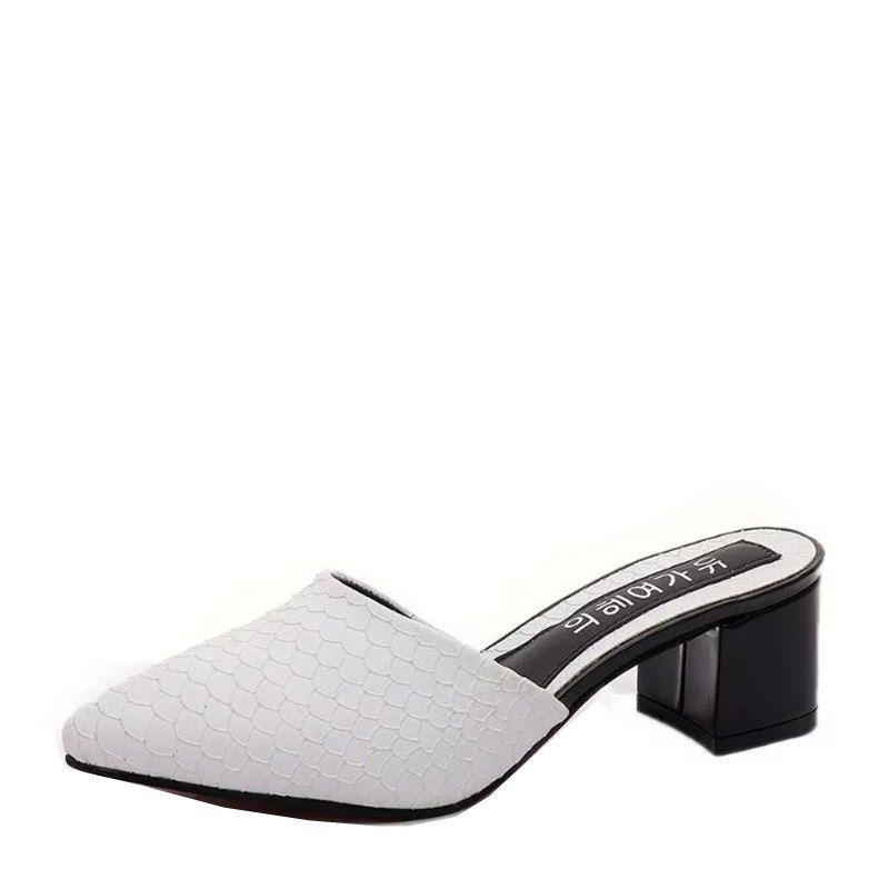 

Summer New Thick with Pointed Baotou Shallow Mouth Ms Word Cool Slippers, White