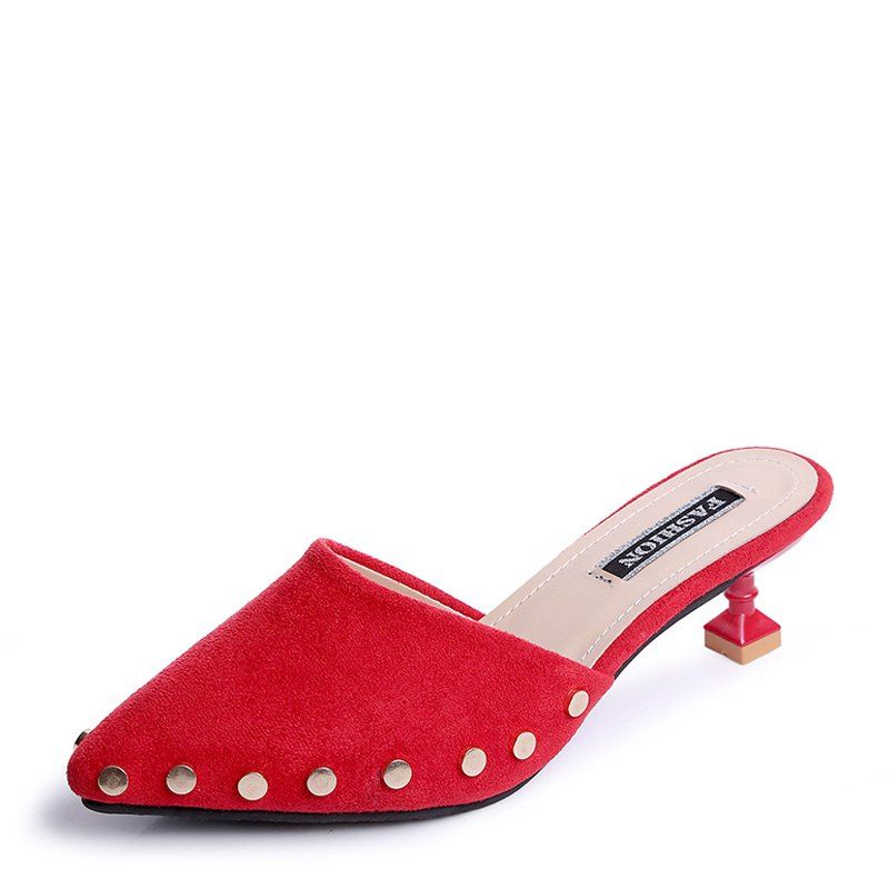 

Ms Pointed Fine with Rivet Baotou Fashion Half Slippers, Red