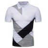 Chemise à manches courtes pour hommes avec col montant en coton de couleur géométrique - Blanc S