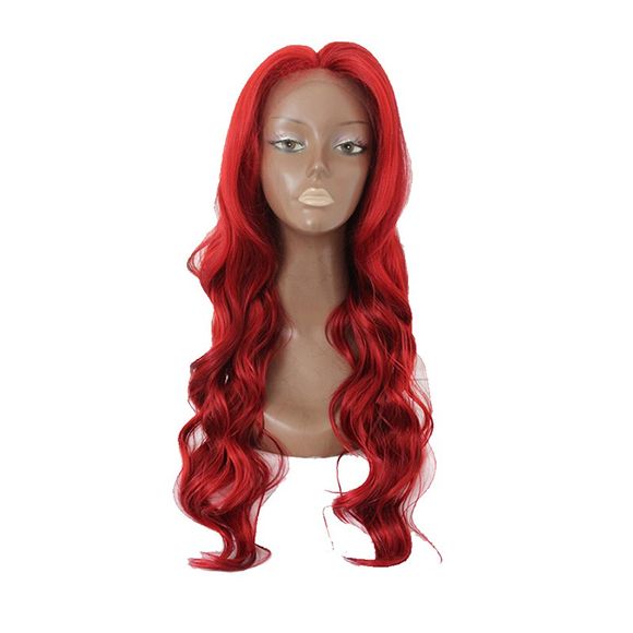 Perruque de dentelle avant de cheveux longs bouclés de fibre chimique rouge - Pamplemousse 26INCH