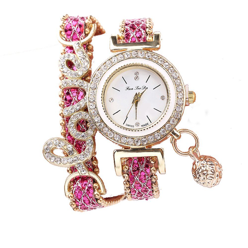 

Fanteeda FD082 Women LOVE Letters Wrapping Watch, Rose red