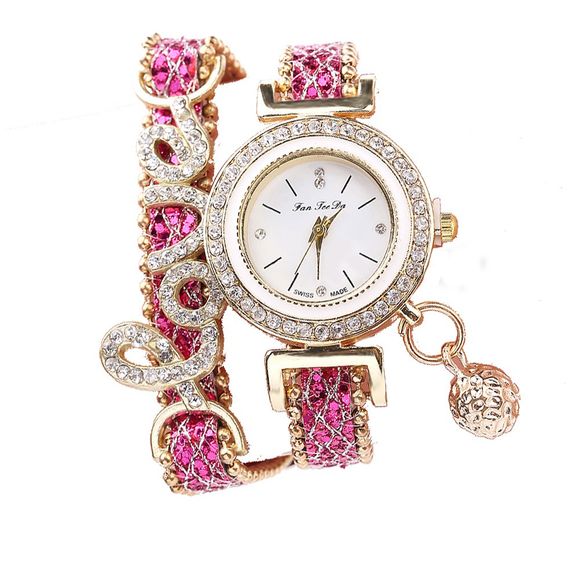 Fanteeda FD082 Femmes LOVE Lettres Wrapping Watch - Rouge Rose 
