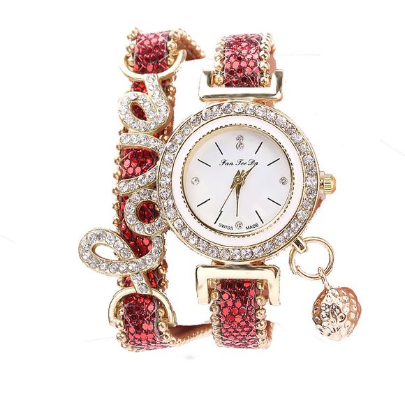 Fanteeda FD082 Femmes LOVE Lettres Wrapping Watch - Rouge 