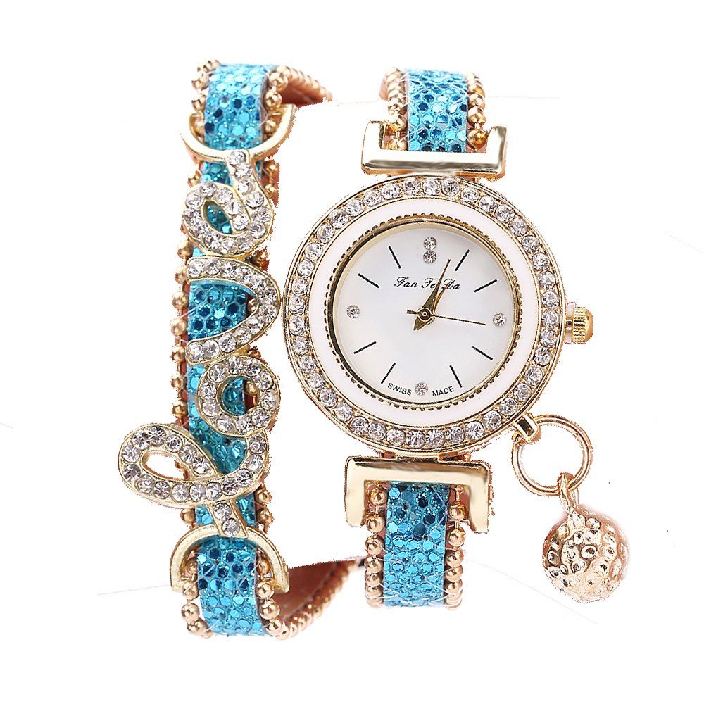 

Fanteeda FD082 Women LOVE Letters Wrapping Watch, Blue diamond