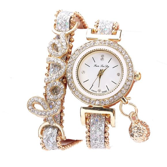 Fanteeda FD082 Femmes LOVE Lettres Wrapping Watch - Blanc 