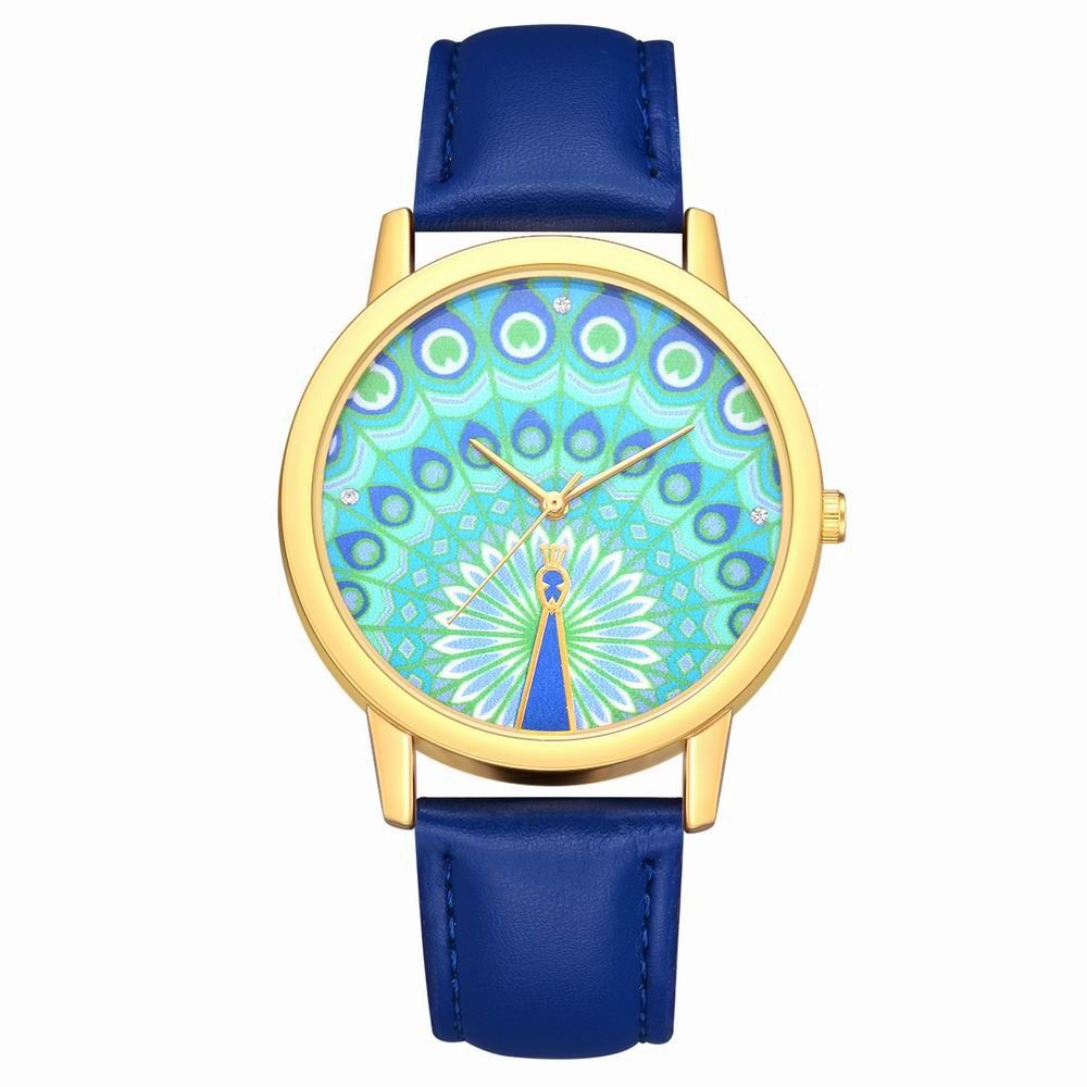 

Fanteeda FD103 Women Casual Peacock Dial Leather Band Quartz Wrist Watch, Royal blue