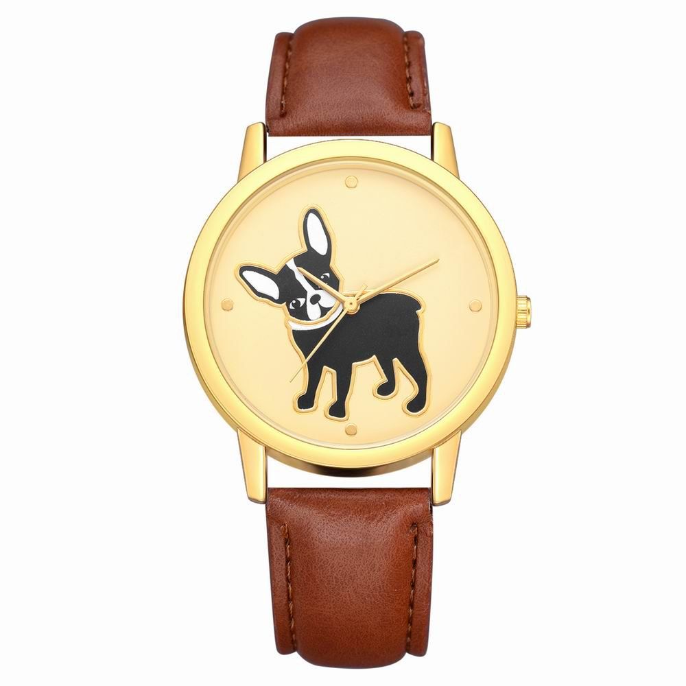 

Fanteeda FD107 Women Golden Bezel Dog Dial Leather Band Quartz Wrist Watch, Brown