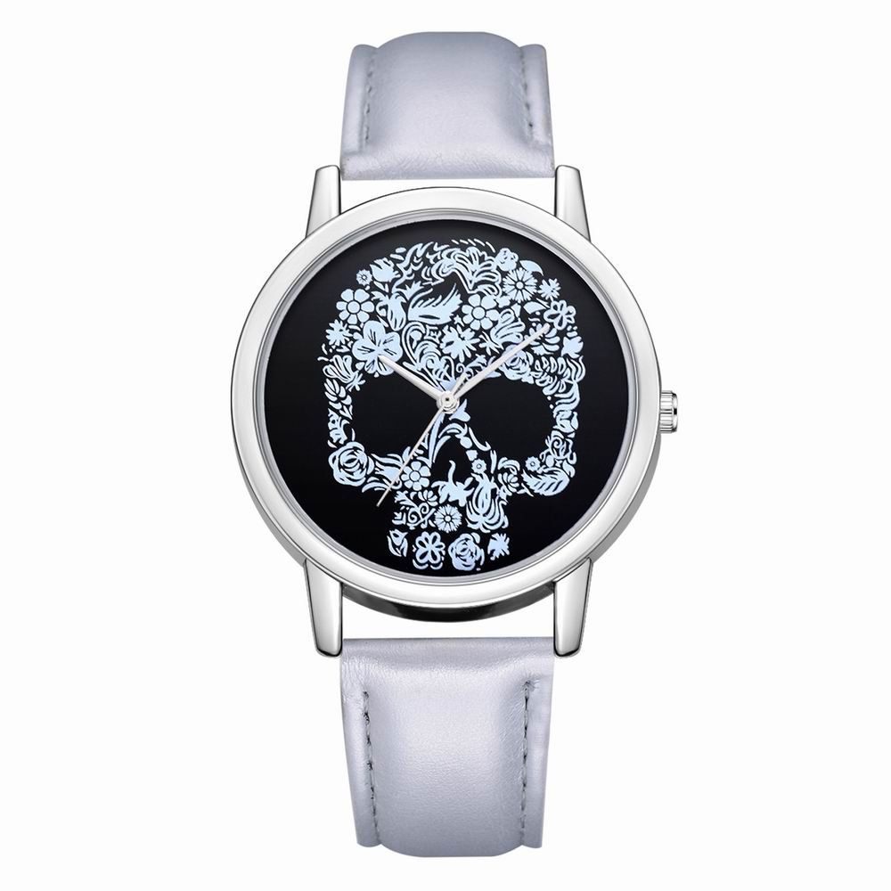 

Fanteeda FD110 Women Unique Skull Dial Leather Band Quartz Wrist Watch, Platinum