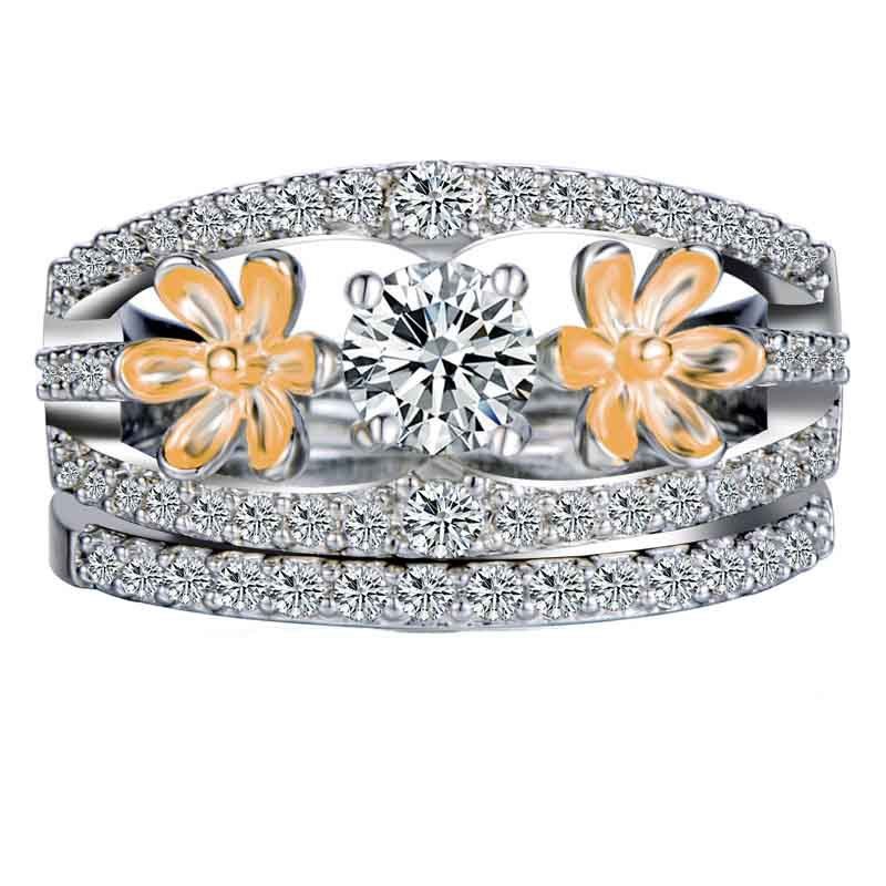 

2PCS European and American Style Gold-plated Two-color Couple Flower Ring Set, Rose gold