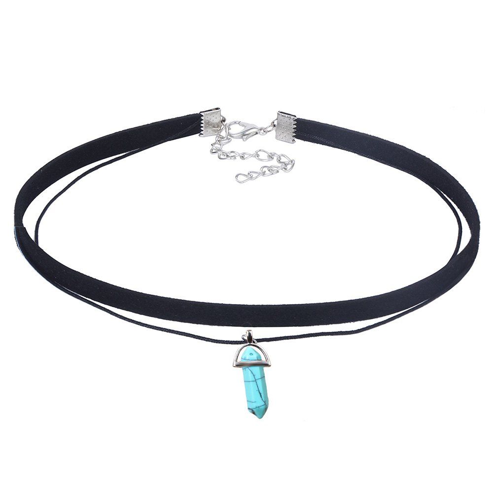 

Green Hexagonal Double Velvet Simple Necklace N3334, Blue green