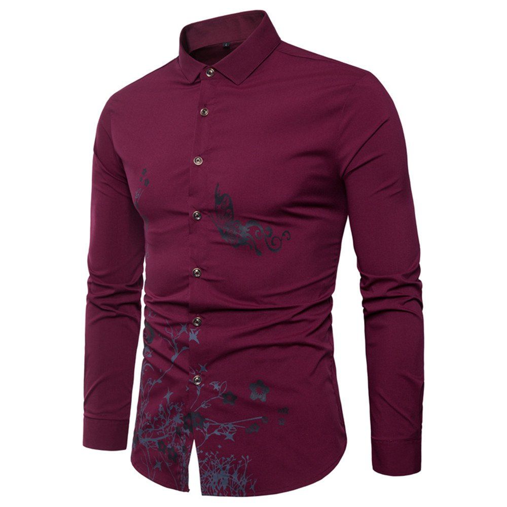 

New Long Sleeved Shirt Printing Gold Powder Hollowed Out Shirt, Red wine