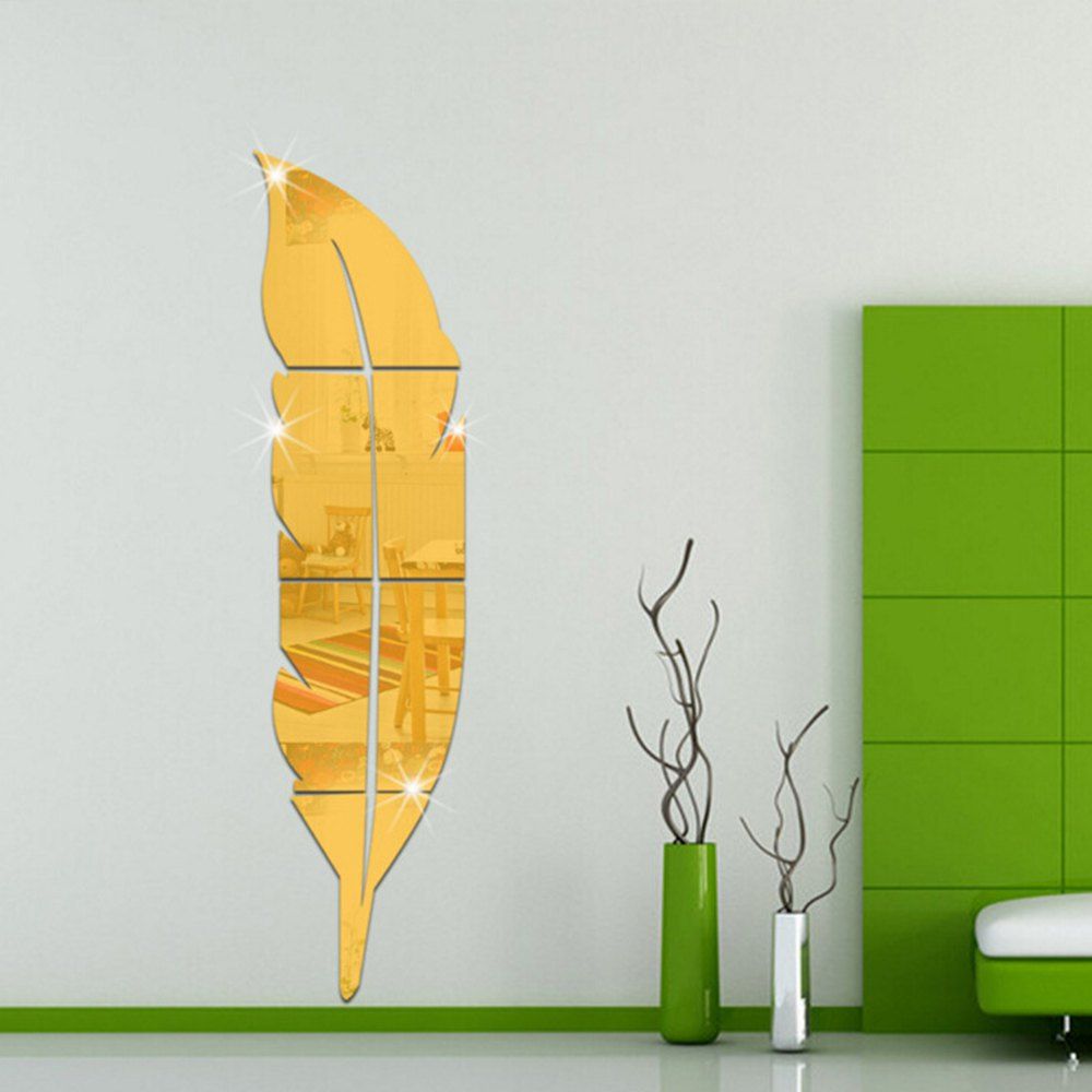 

Solid Color Feather Shape Mirror Background Wall Sticker, Gold