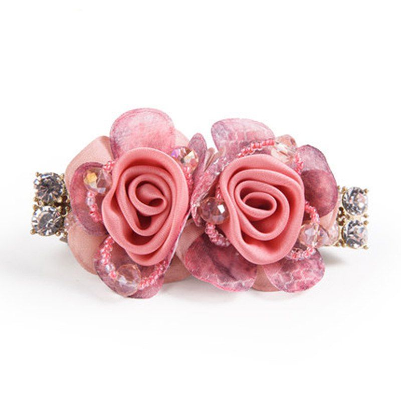 

New Stainless Imitated Crystal Flower Spring Clip Nice and Grace, Pink