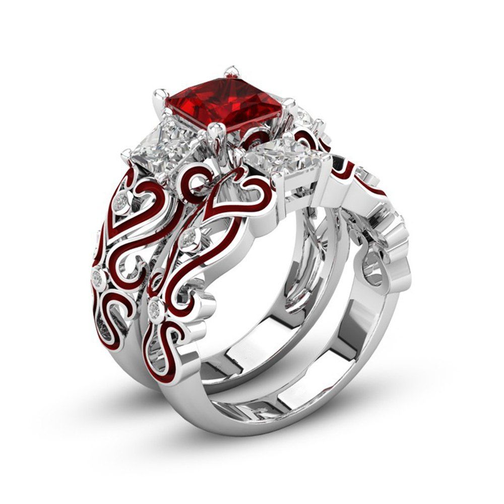 

Fashion Jewelry Plated Rhodium Red Zircon Set Rings, Ruby red