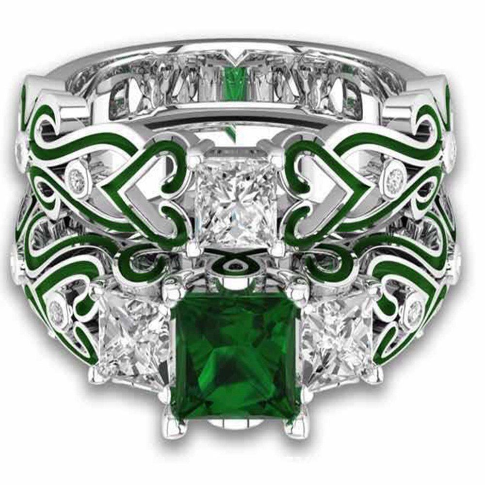 

Fashion Jewelry Plated Rhodium Red Zircon Set Rings, Forest green